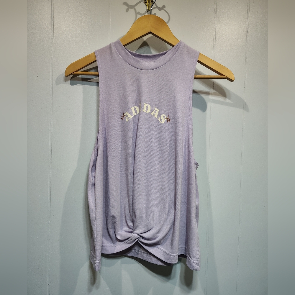 Adidas Lavender Floral Graphic Twist Front Tank Top Size M